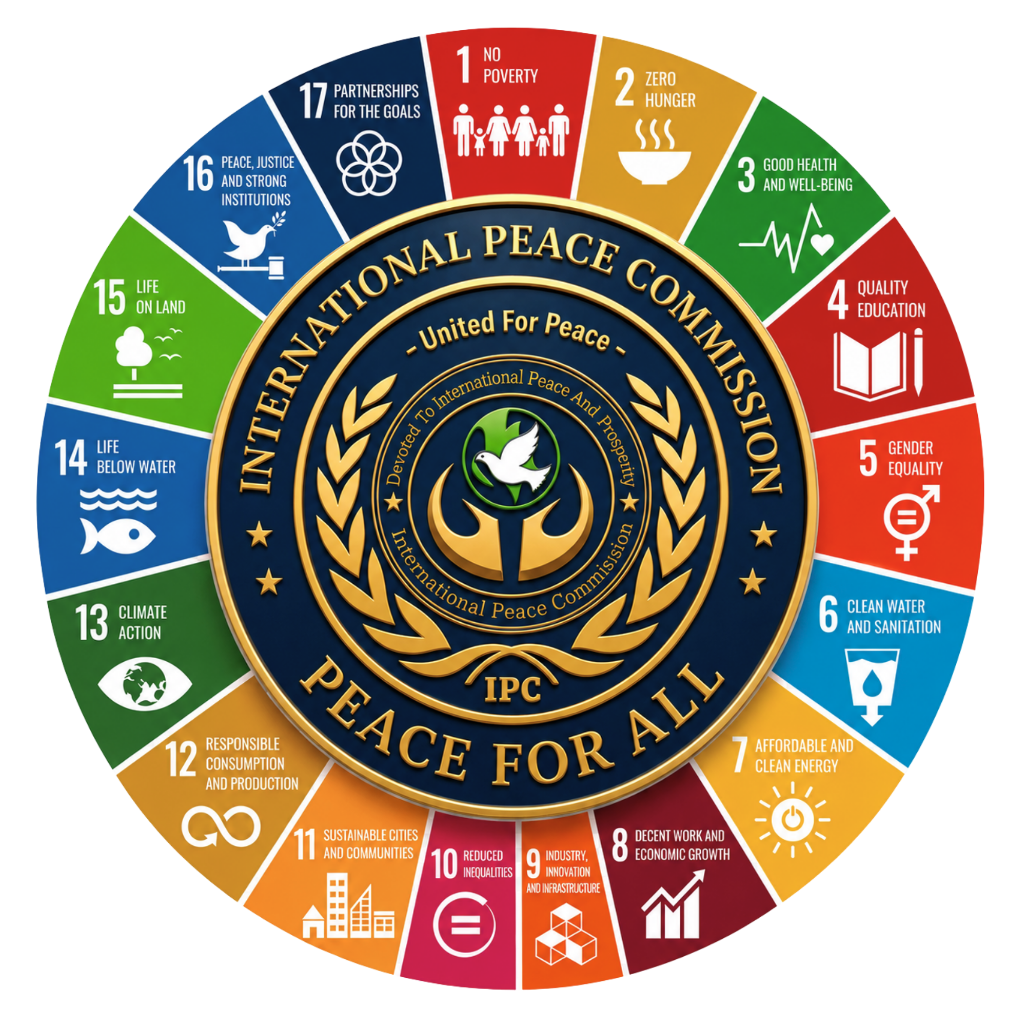 International Peace Commission emblem with Sustainable Development Goals